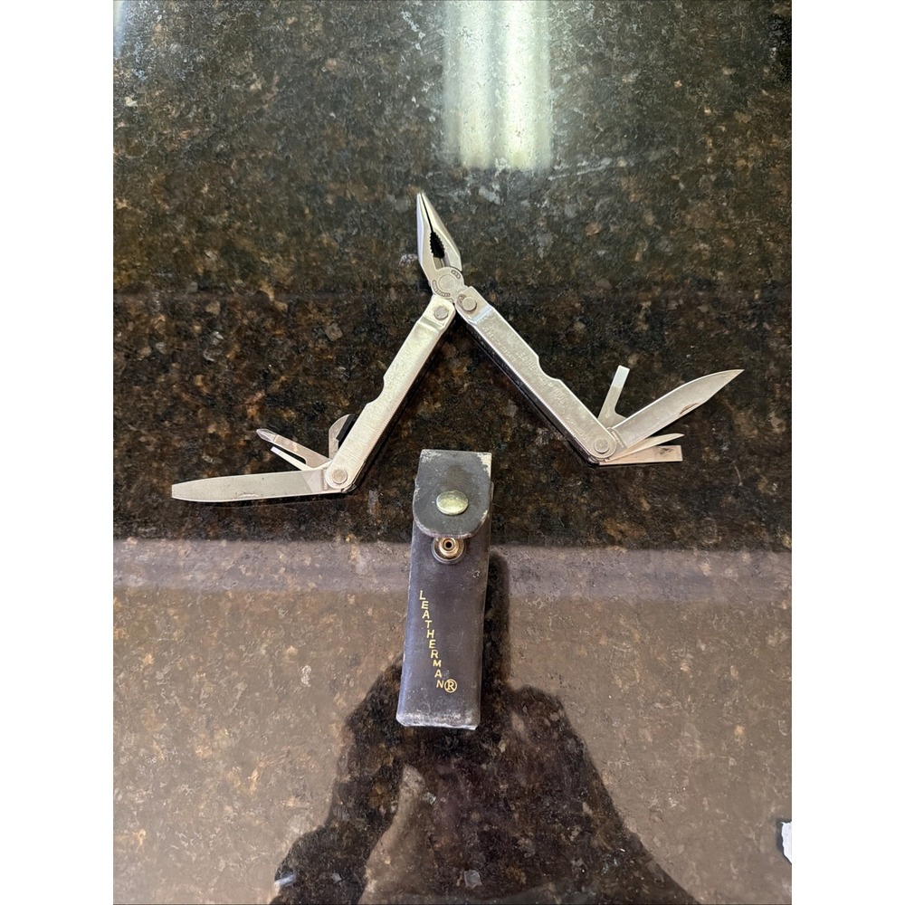 Leatherman Multi Tool w/ Original Leather Case Sheath Portland USA 1325473 Vtg